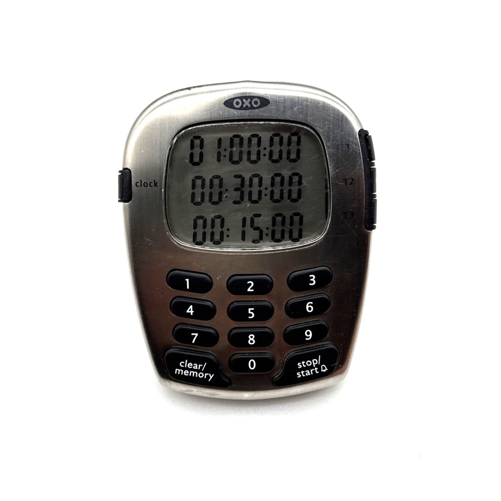 NOS OXO Good Grips Digital Triple Timer Stainless Steel + Clock Cooking Kitchen